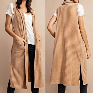 NWT•Kori America Open Long Sleeveless Unique Cardigan with 2 front pockets•Small